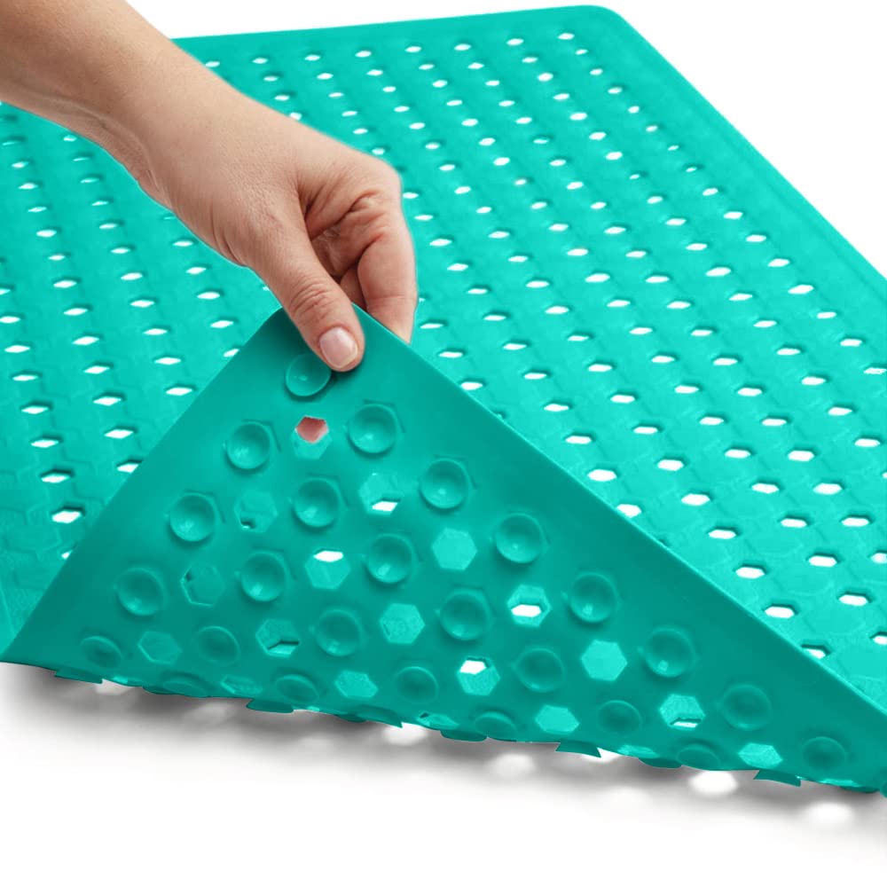 Gorilla Grip Patented Bathmat, 35x16, Clear, Bathtub Shower Mat, Plastic, Hexagon, Soft on Feet, Machine Washable, Suction Cups, Drainage Holes, BPA Free, Long Bath Tub Floor Mats