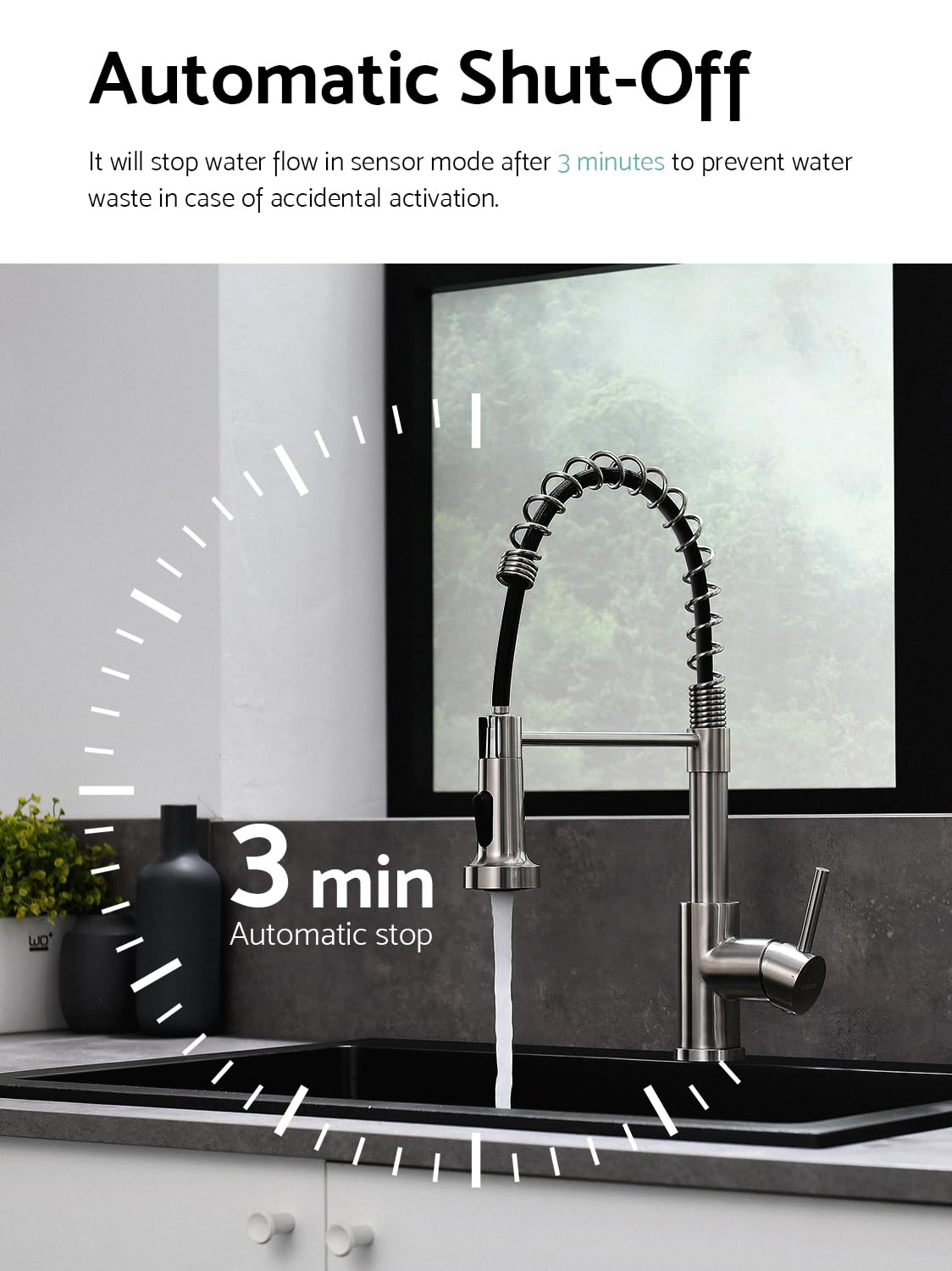 WEWE Kitchen Faucets with Pull Down Sprayer Commercial Industrial Stainless Steel Single Handle Single Hole Spring Farmhouse RV Sink Faucet, Matte Black