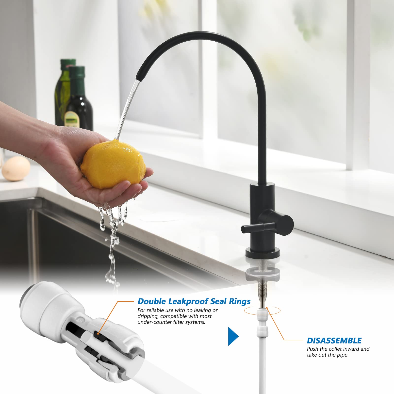 WEWE Kitchen Faucets with Pull Down Sprayer Commercial Industrial Stainless Steel Single Handle Single Hole Spring Farmhouse RV Sink Faucet, Matte Black