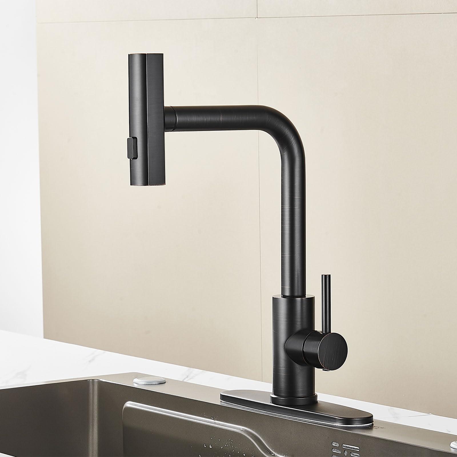 AVSIILE Kitchen Faucet with Pull Down Sprayer, Black Waterfall Touch Single Hole Stainless Steel Kitchen Sink Faucets, Commercial Modern Single Handle Faucets for Kitchen Sinks with Pull-Down Sprayer