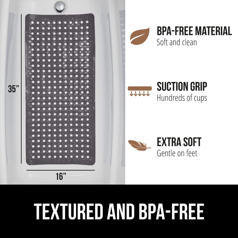 Gorilla Grip Patented Bathmat, 35x16, Clear, Bathtub Shower Mat, Plastic, Hexagon, Soft on Feet, Machine Washable, Suction Cups, Drainage Holes, BPA Free, Long Bath Tub Floor Mats