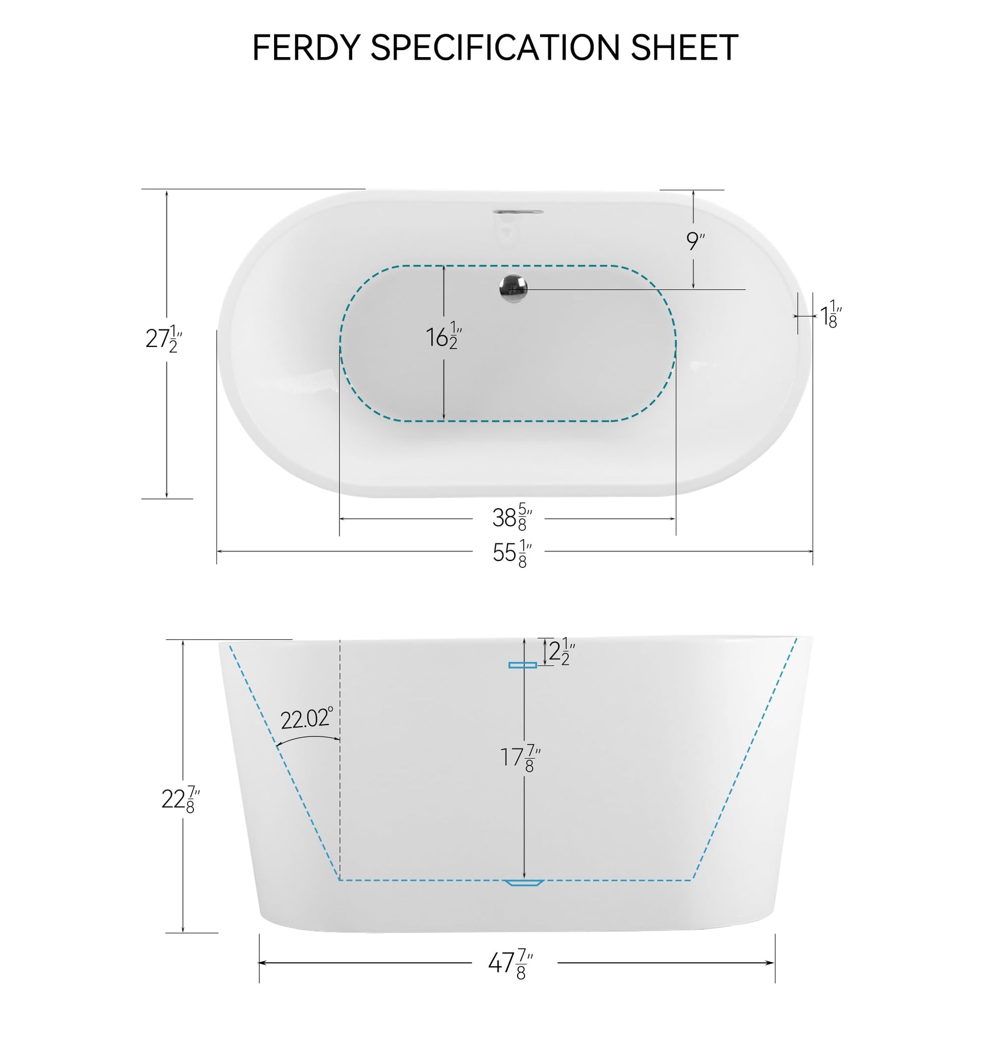 FerdY Shangri-La 67" Acrylic Freestanding Bathtub, Classic Oval Shape Acrylic Soaking Bathtub with Brushed Nickel Drain & Minimalist Linear Design Overflow, Modern White, cUPC Certified