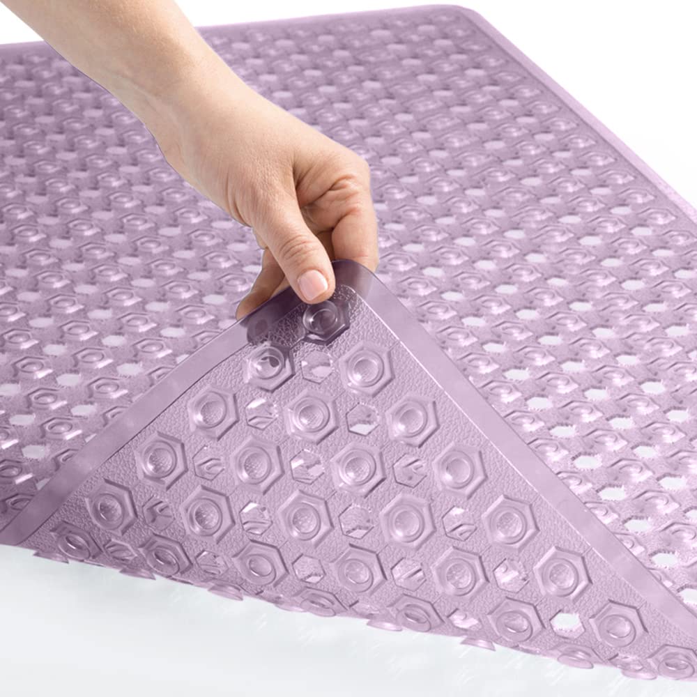 Gorilla Grip Patented Bathmat, 35x16, Clear, Bathtub Shower Mat, Plastic, Hexagon, Soft on Feet, Machine Washable, Suction Cups, Drainage Holes, BPA Free, Long Bath Tub Floor Mats