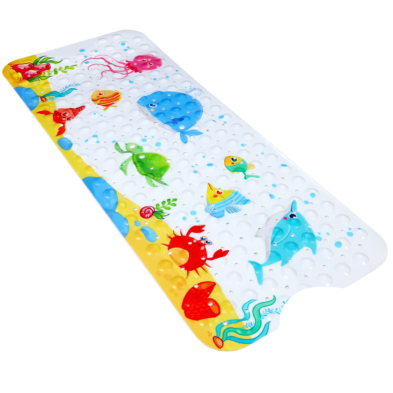 Secopad Baby Bath Mat for Tub for Kids, 40 X 16 Inch Non Slip Cartoon Bath Tub Shower Mat Anti Slip with Drain Holes and Suction Cups Machine Washable, Turtle