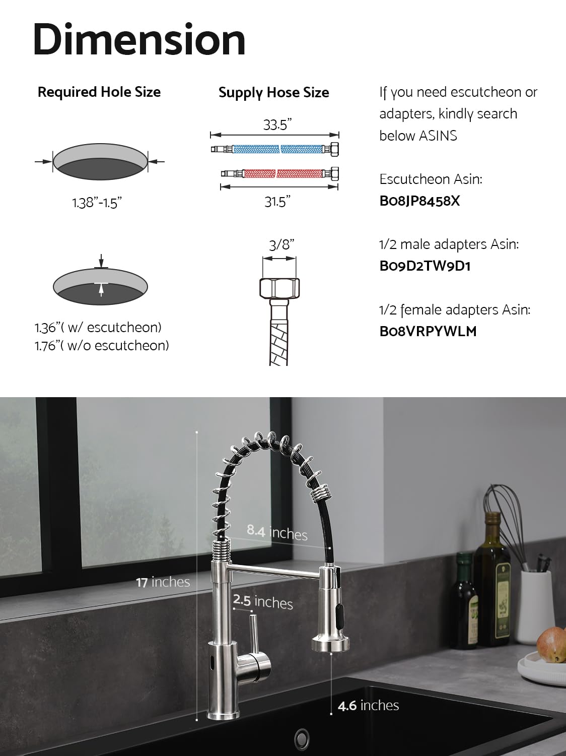 WEWE Kitchen Faucets with Pull Down Sprayer Commercial Industrial Stainless Steel Single Handle Single Hole Spring Farmhouse RV Sink Faucet, Matte Black