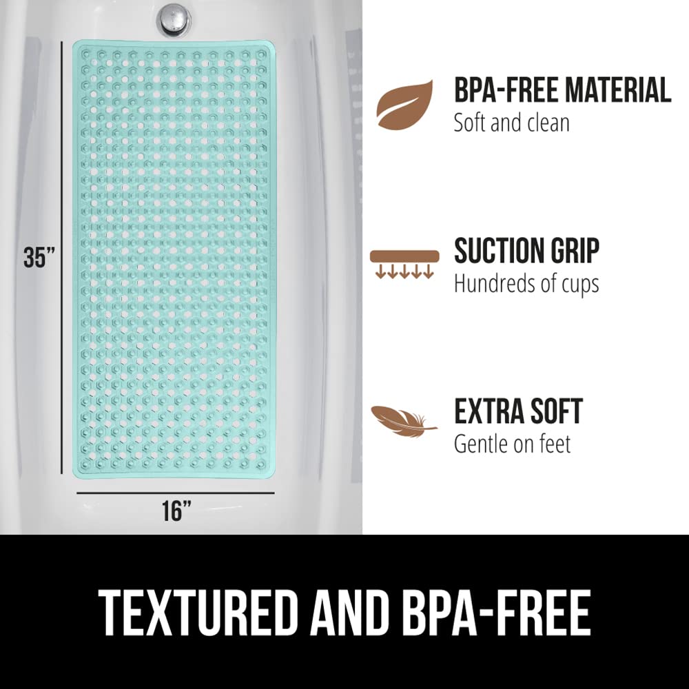 Gorilla Grip Patented Bathmat, 35x16, Clear, Bathtub Shower Mat, Plastic, Hexagon, Soft on Feet, Machine Washable, Suction Cups, Drainage Holes, BPA Free, Long Bath Tub Floor Mats