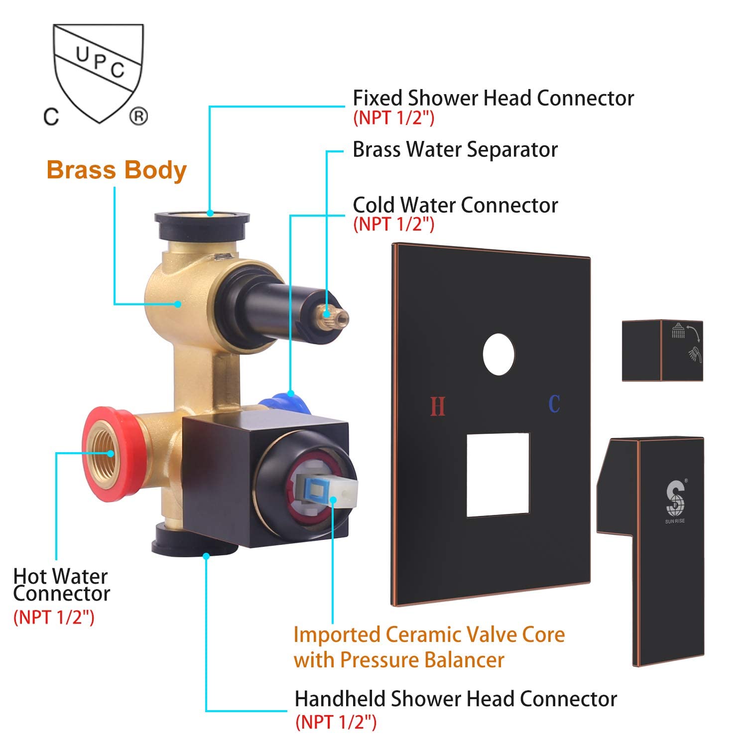 SR SUN RISE Shower Faucet Set Bathroom Square Rain Shower Head with Handheld Spray Wall Mounted Rainfall Shower Fixtures Brushed Nickel Shower Faucet Trim Repair Kits (Contain Shower Valve)