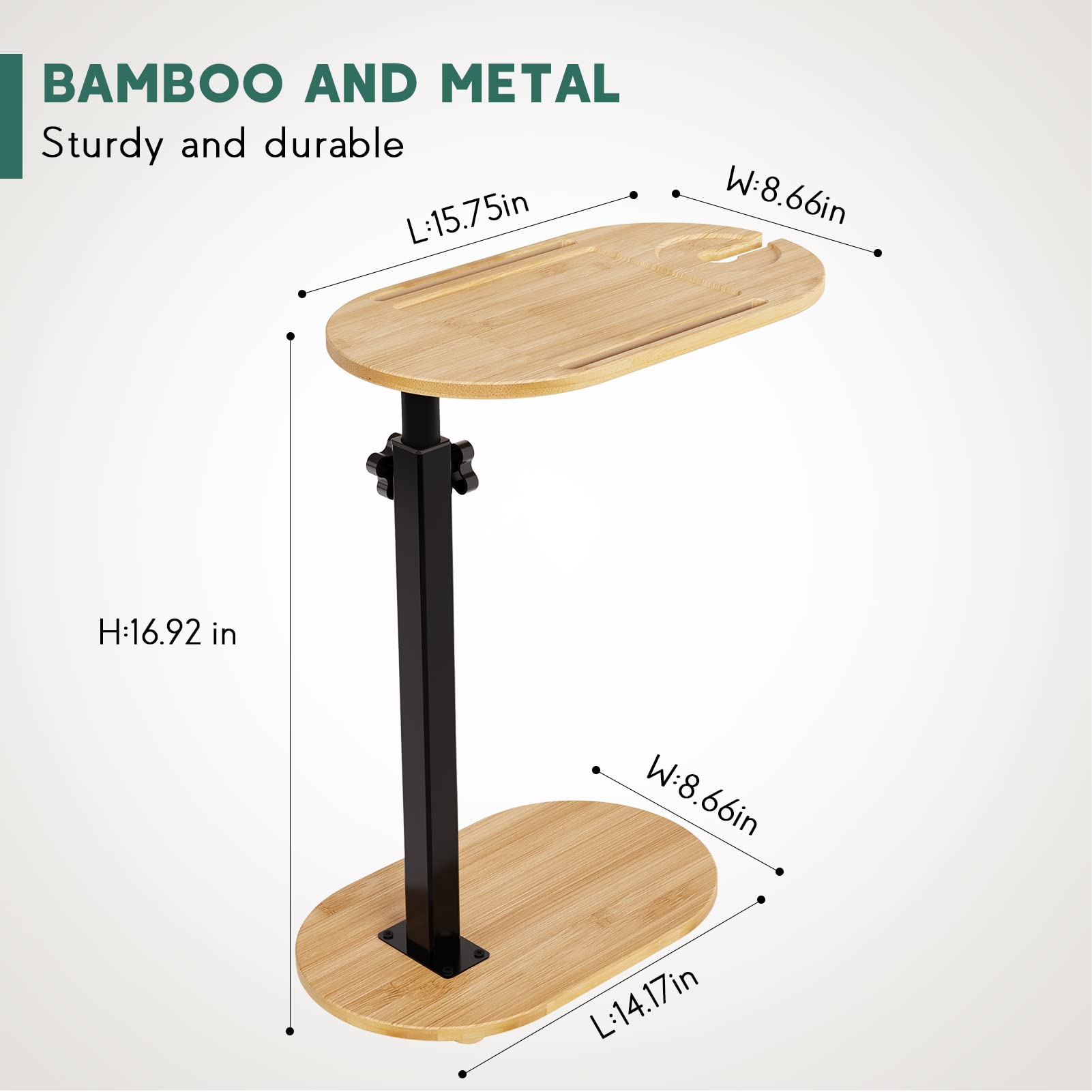 Yumkfoi Bamboo Bathtub Tray Table with Adjustable Height, Freestanding Bath Caddy Tray for Tub Against Wall, Bathtub Side Table for Luxury Bath Home Spa Homewarming - Patent Protected (Natural)