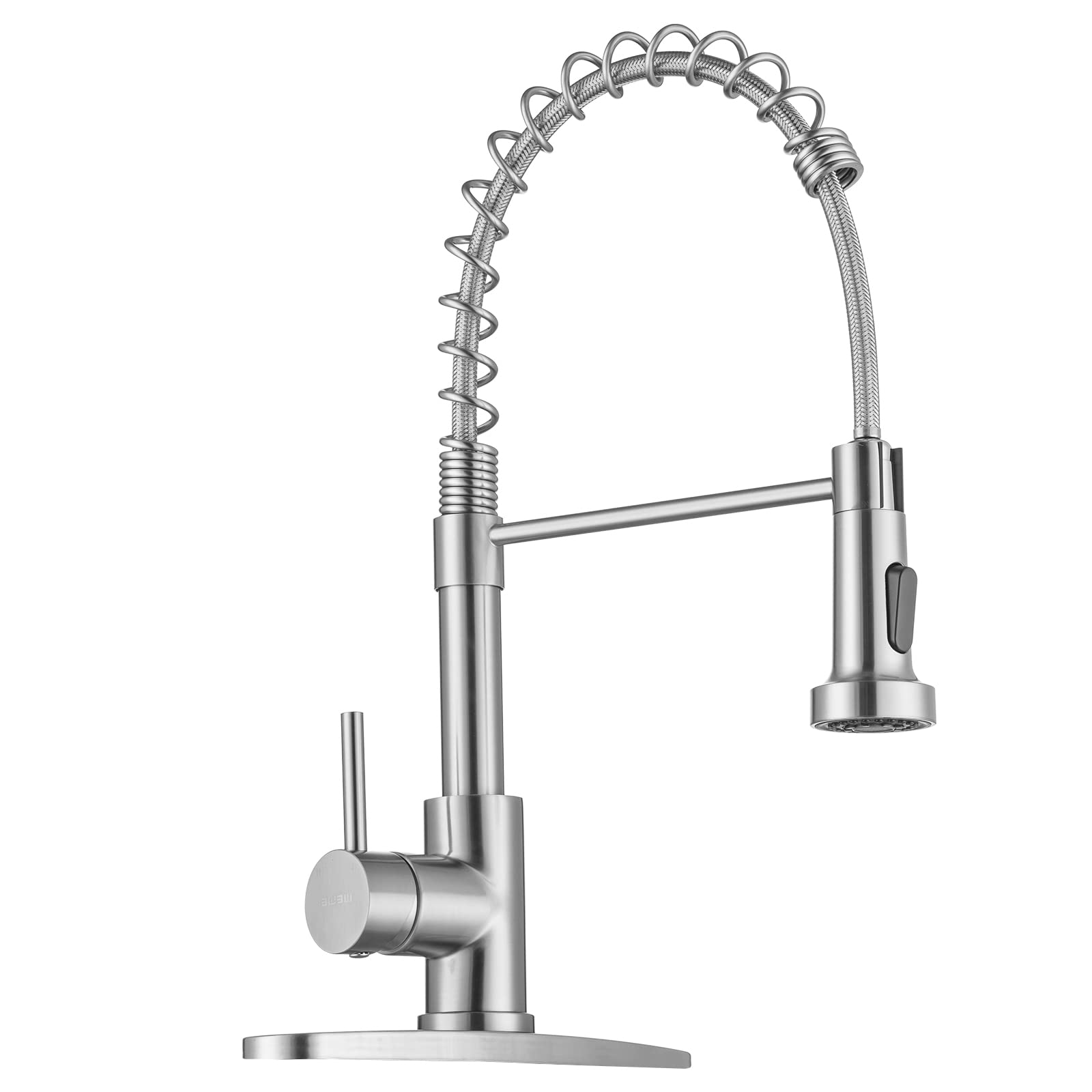 WEWE Kitchen Faucets with Pull Down Sprayer Commercial Industrial Stainless Steel Single Handle Single Hole Spring Farmhouse RV Sink Faucet, Matte Black