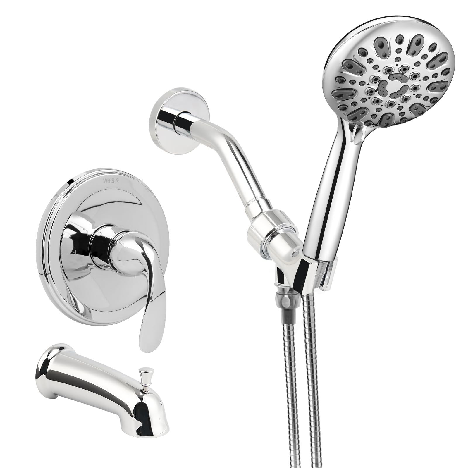 WRISIN Black Shower Faucet Set with Tub Spout (Valve Included), Black Shower Head and Handle Set, Shower Valve Kit with Shower Head and Handheld