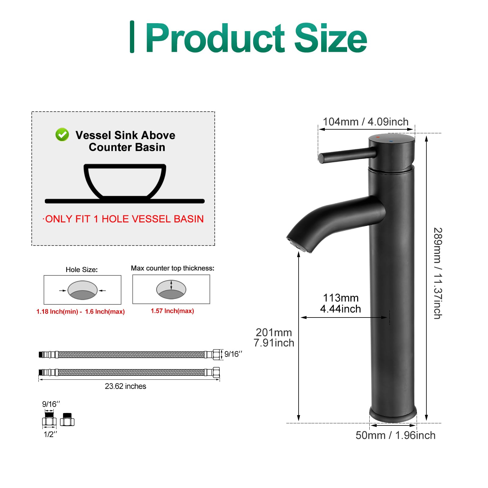 Black Bathroom Faucet Single Handle Bathroom Sink Faucet with Pop-up Drain Rv Lavatory Vessel Faucet Basin Mixer Tap with Deck Plate