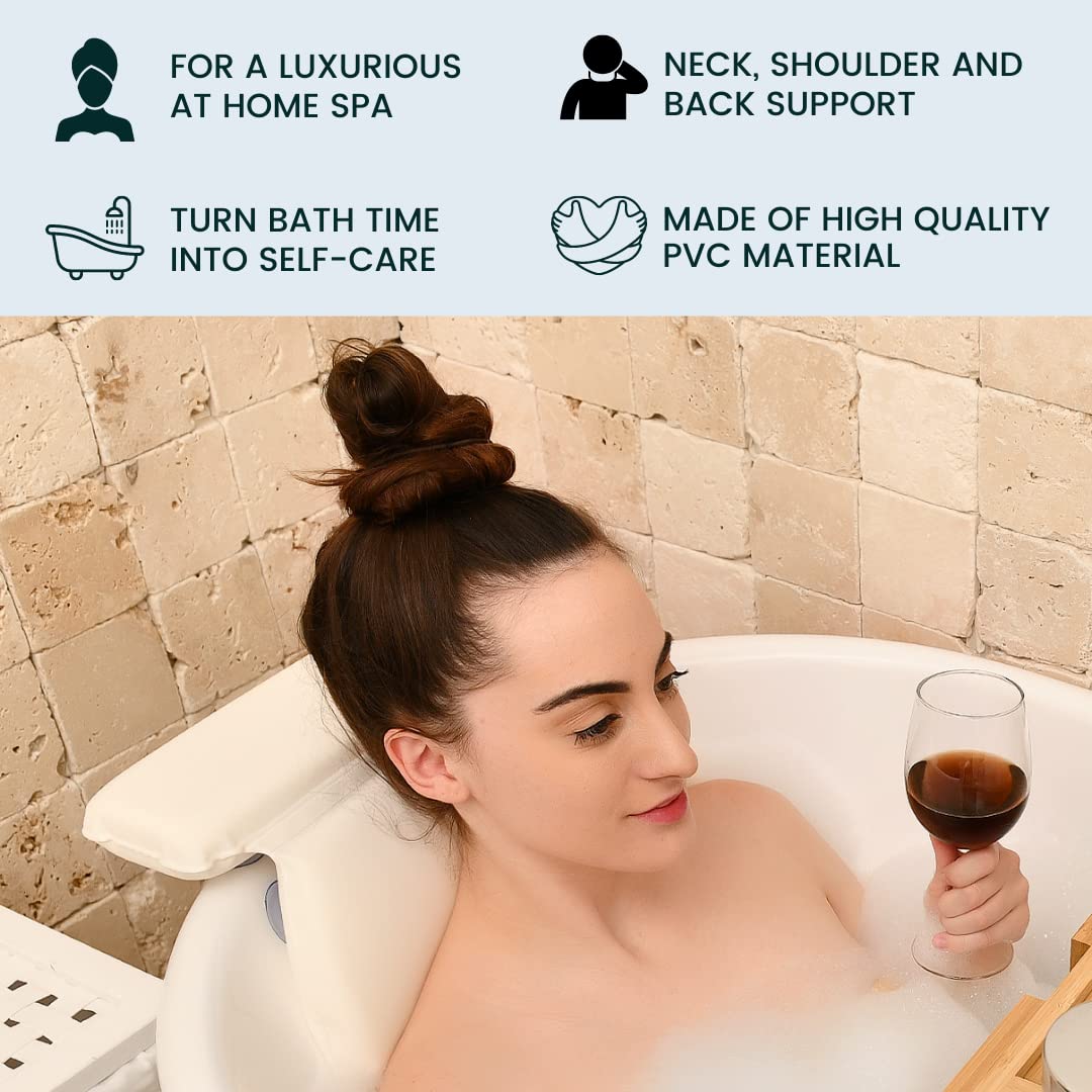 Bathtub Pillow for Neck and Shoulder - Spa Bath Pillows for Tub Neck and Back Support - Perfect Bath Accessories for Women - Relaxing Luxe Bath - Ideal Bath Gift Set for Women - Home Spa Products