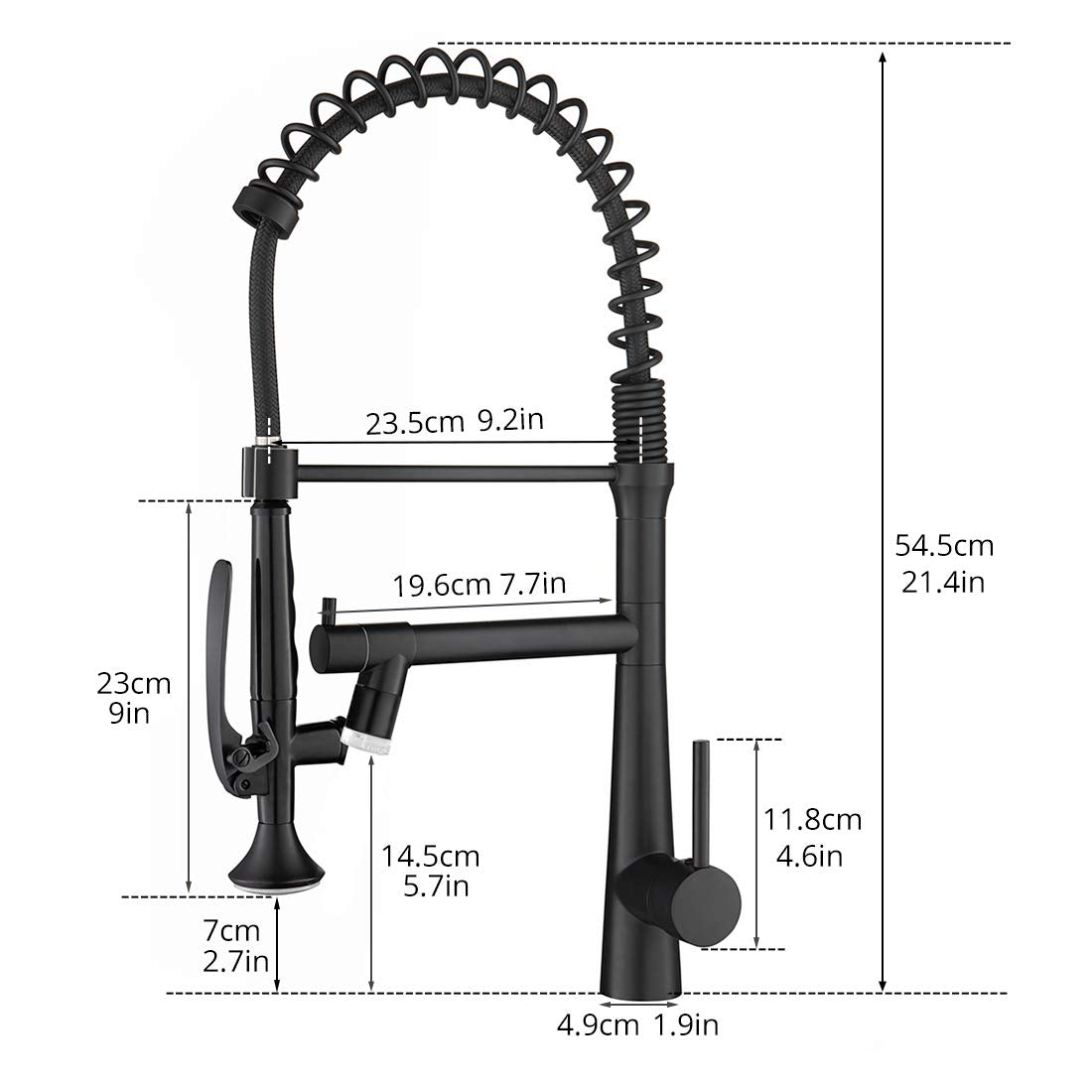 AIMADI Black Kitchen Faucet with Sprayer - Commercial Faucet Kitchen Single Handle Spring Pull Down Kitchen Sink Faucet with LED Light,Matte Black