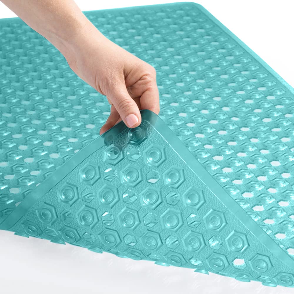 Gorilla Grip Patented Bathmat, 35x16, Clear, Bathtub Shower Mat, Plastic, Hexagon, Soft on Feet, Machine Washable, Suction Cups, Drainage Holes, BPA Free, Long Bath Tub Floor Mats