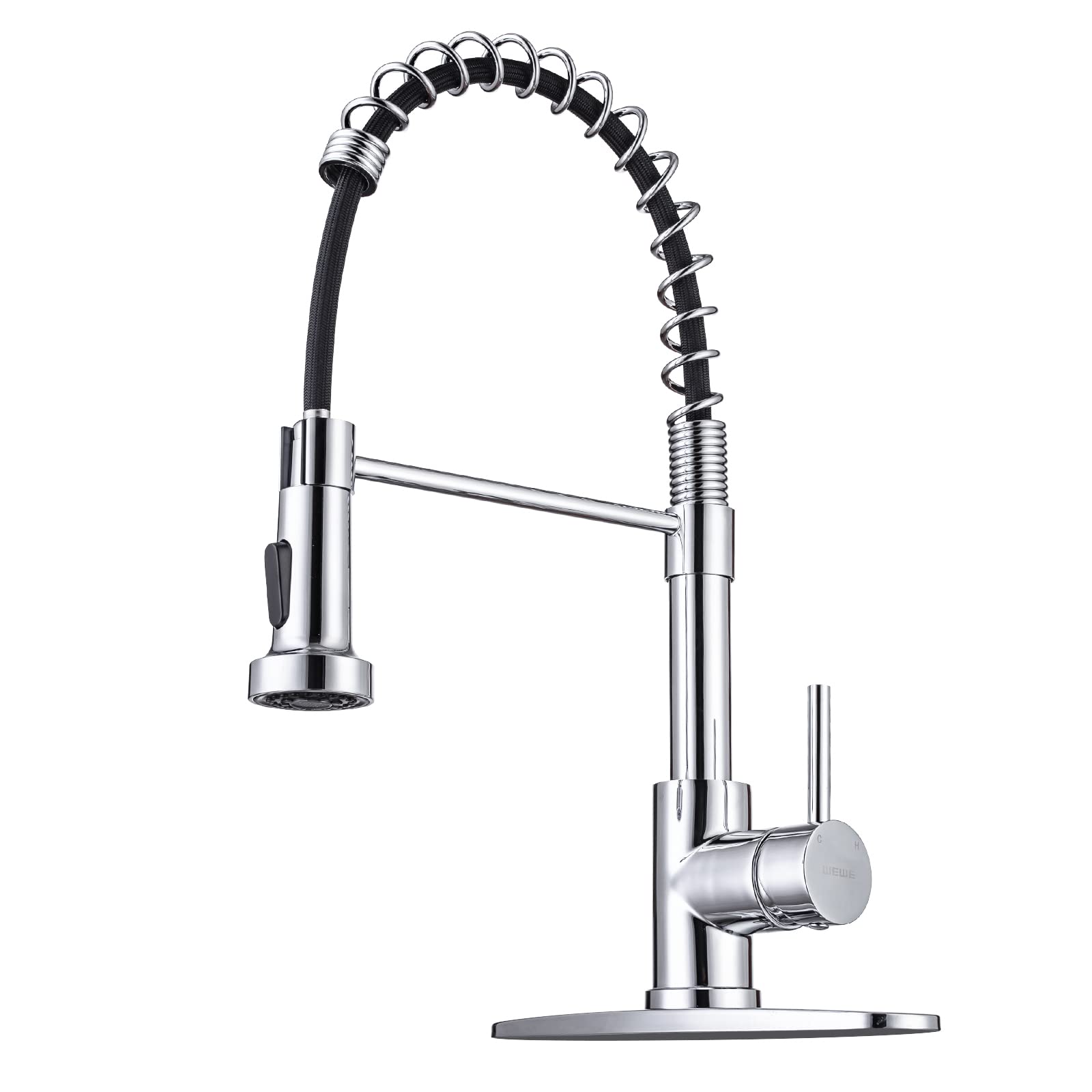 WEWE Kitchen Faucets with Pull Down Sprayer Commercial Industrial Stainless Steel Single Handle Single Hole Spring Farmhouse RV Sink Faucet, Matte Black