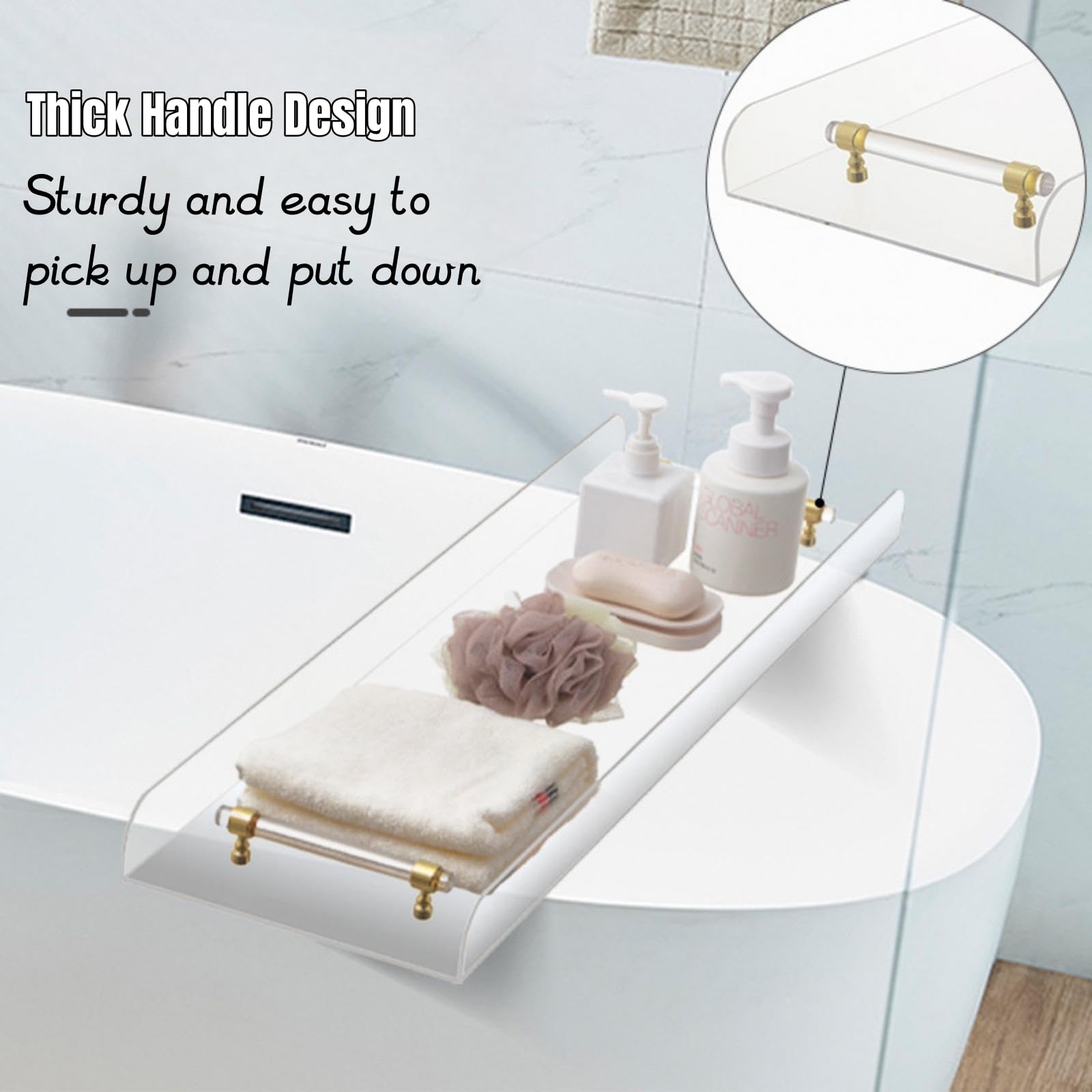 Bathtub Tray, 1 or 2 Person Bath and Bed Tray Luxury Bathtub Caddy Tray Clear Acrylic Bathtub Caddy Tray with Gold Handles Accessories for Bath Tub Table Caddy Tray 31x9 Inch