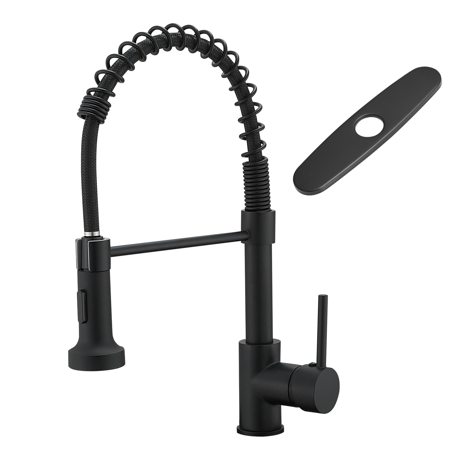 AIMADI Black Kitchen Faucet with Sprayer - Commercial Faucet Kitchen Single Handle Spring Pull Down Kitchen Sink Faucet with LED Light,Matte Black