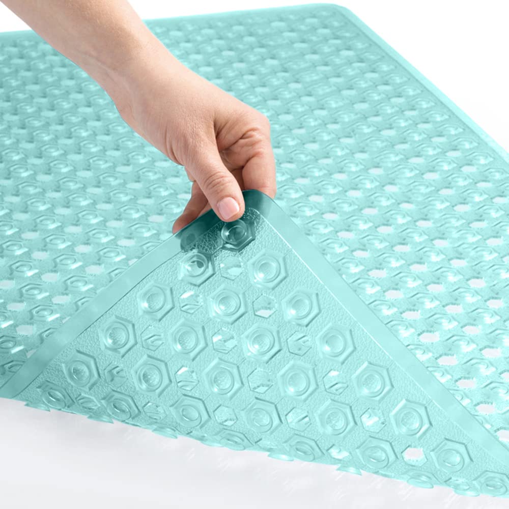 Gorilla Grip Patented Bathmat, 35x16, Clear, Bathtub Shower Mat, Plastic, Hexagon, Soft on Feet, Machine Washable, Suction Cups, Drainage Holes, BPA Free, Long Bath Tub Floor Mats