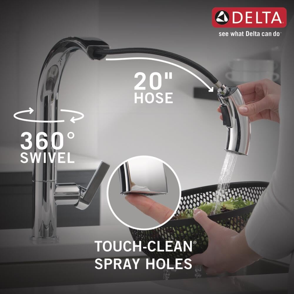 Delta Faucet Keele Pull Down Kitchen Faucet Chrome, Chrome Kitchen Faucets with Pull Down Sprayer, Kitchen Sink Faucet, Faucet for Kitchen Sink with Magnetic Docking Spray Head, Chrome 19824LF