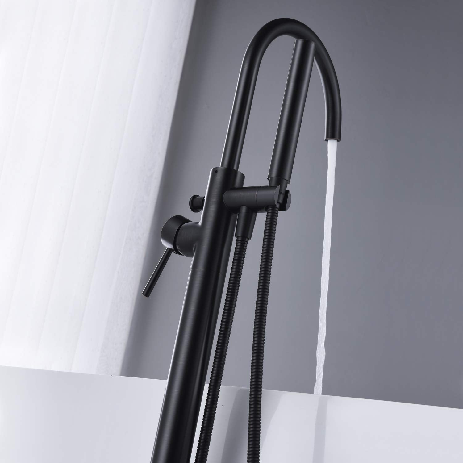 Artiqua Freestanding Bathtub Faucet Tub Filler Faucets Black Single Handle Floor Mounted with Handheld Shower