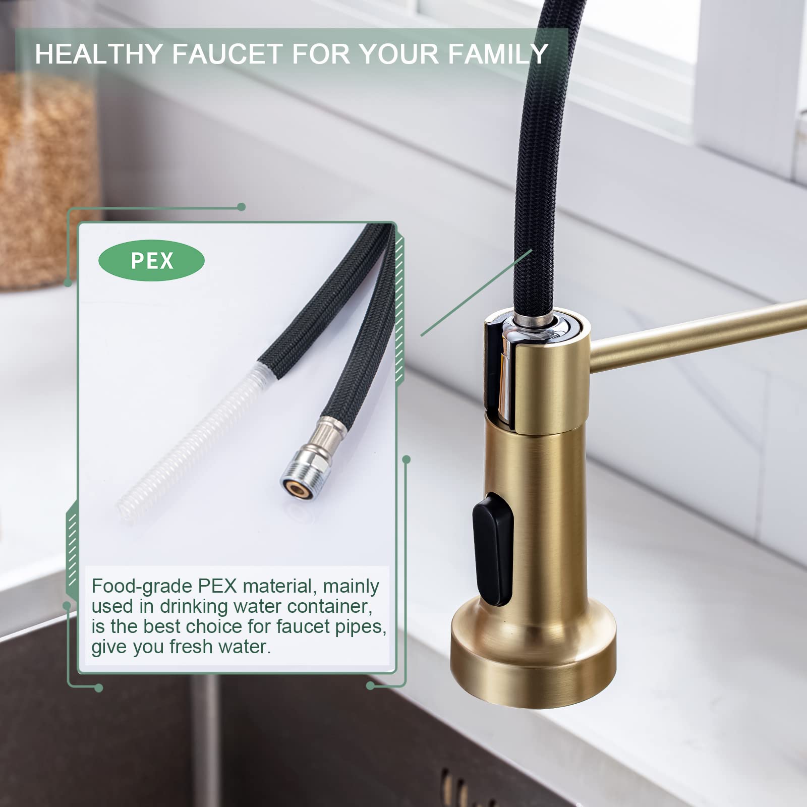 WEWE Kitchen Faucets with Pull Down Sprayer Commercial Industrial Stainless Steel Single Handle Single Hole Spring Farmhouse RV Sink Faucet, Matte Black