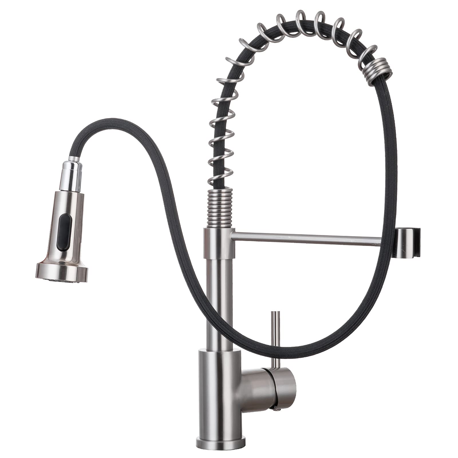 WEWE Kitchen Faucets with Pull Down Sprayer Commercial Industrial Stainless Steel Single Handle Single Hole Spring Farmhouse RV Sink Faucet, Matte Black