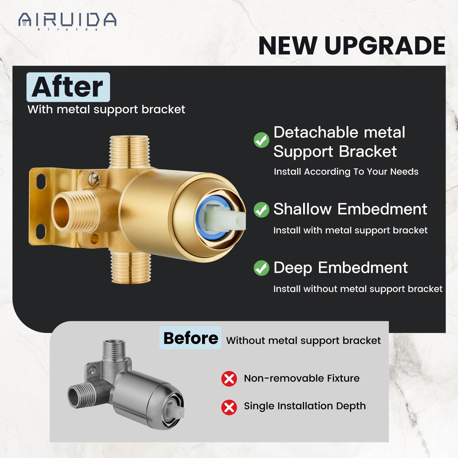 Airuida Shower Faucet Set with 8 Inch Rainfall Square Showerhead and Tub Spout Bathtub Faucet Kit Shower Tub Faucet Set Complete Tub Shower Trim Kit with Solid Brass Rough-in Valve Matte Black