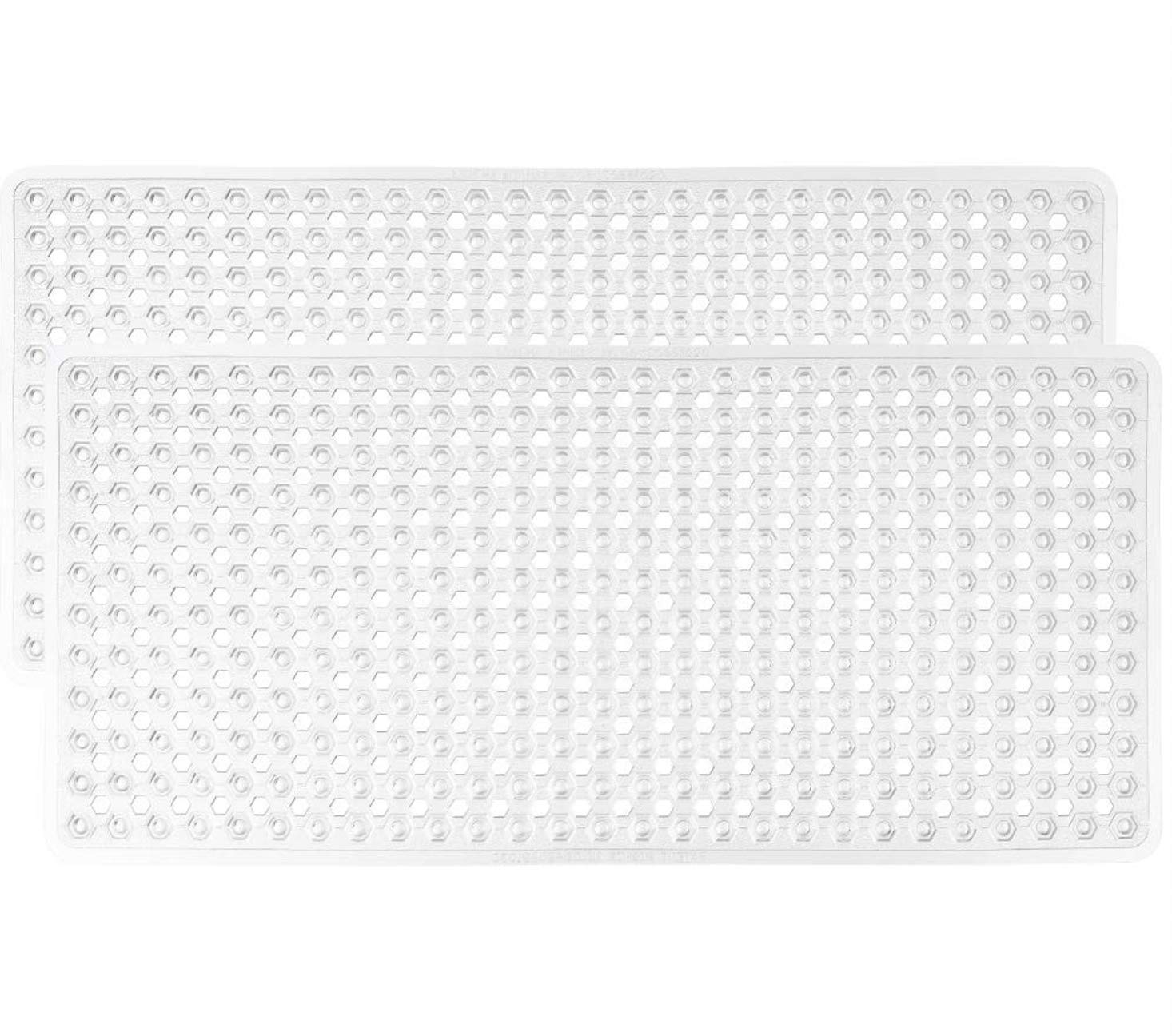 Gorilla Grip Patented Bathmat, 35x16, Clear, Bathtub Shower Mat, Plastic, Hexagon, Soft on Feet, Machine Washable, Suction Cups, Drainage Holes, BPA Free, Long Bath Tub Floor Mats