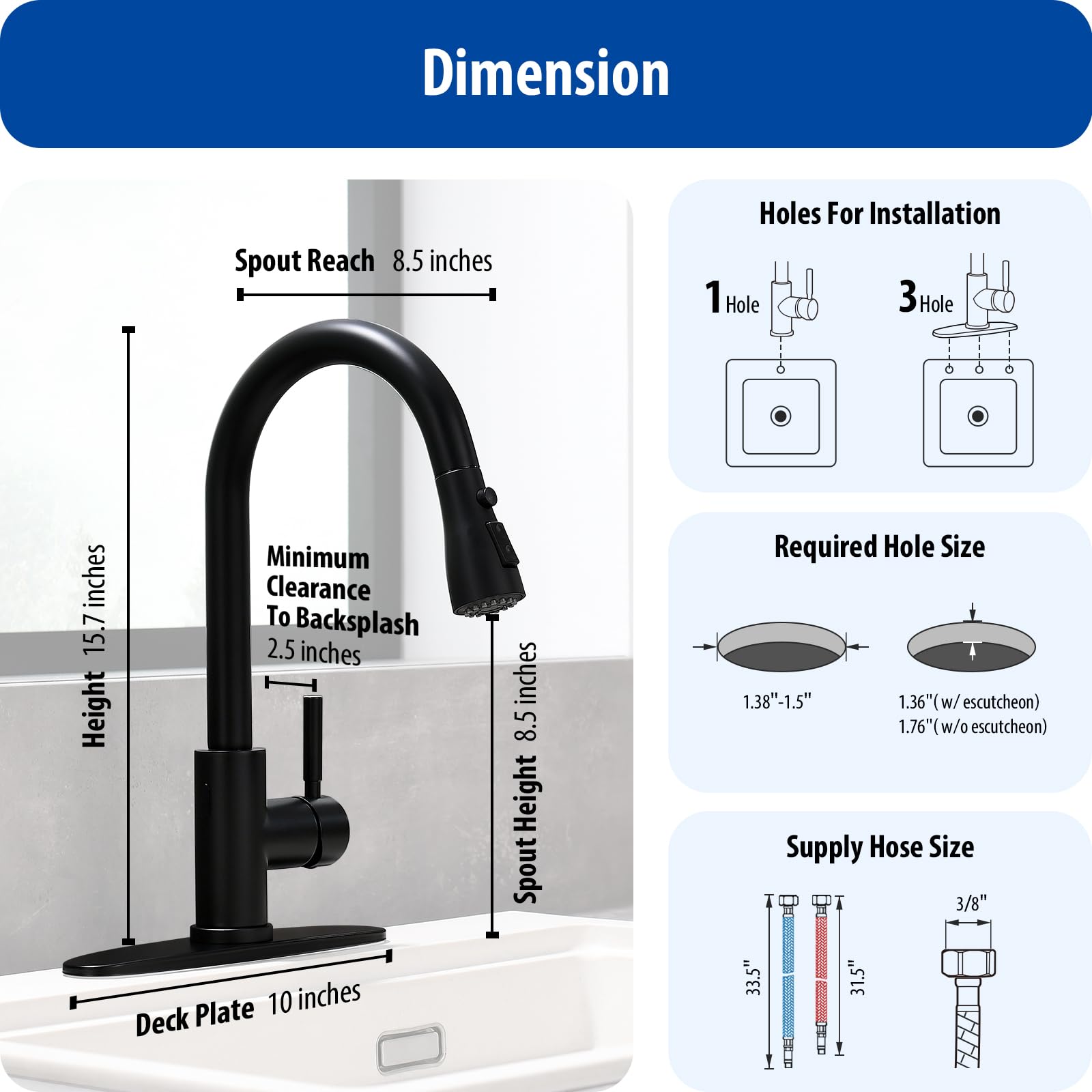 WEWE Kitchen Faucets with Pull Down Sprayer Commercial Industrial Stainless Steel Single Handle Single Hole Spring Farmhouse RV Sink Faucet, Matte Black