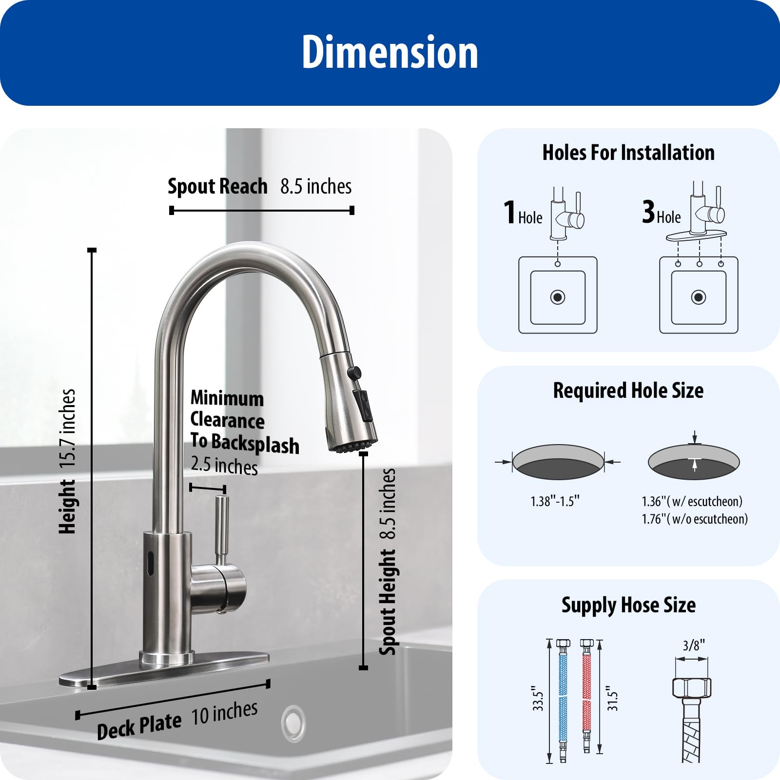 WEWE Kitchen Faucets with Pull Down Sprayer Commercial Industrial Stainless Steel Single Handle Single Hole Spring Farmhouse RV Sink Faucet, Matte Black