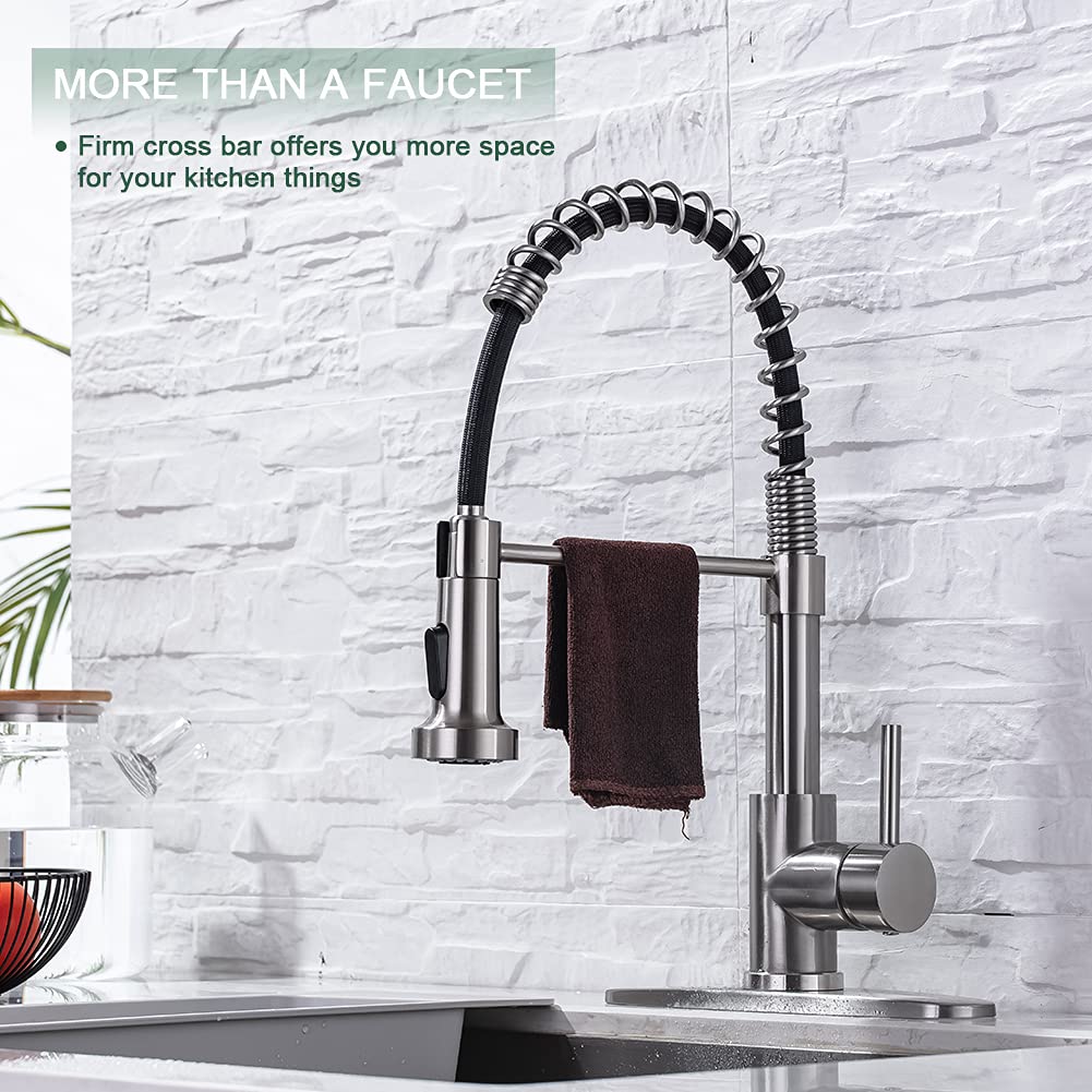 WEWE Kitchen Faucets with Pull Down Sprayer Commercial Industrial Stainless Steel Single Handle Single Hole Spring Farmhouse RV Sink Faucet, Matte Black