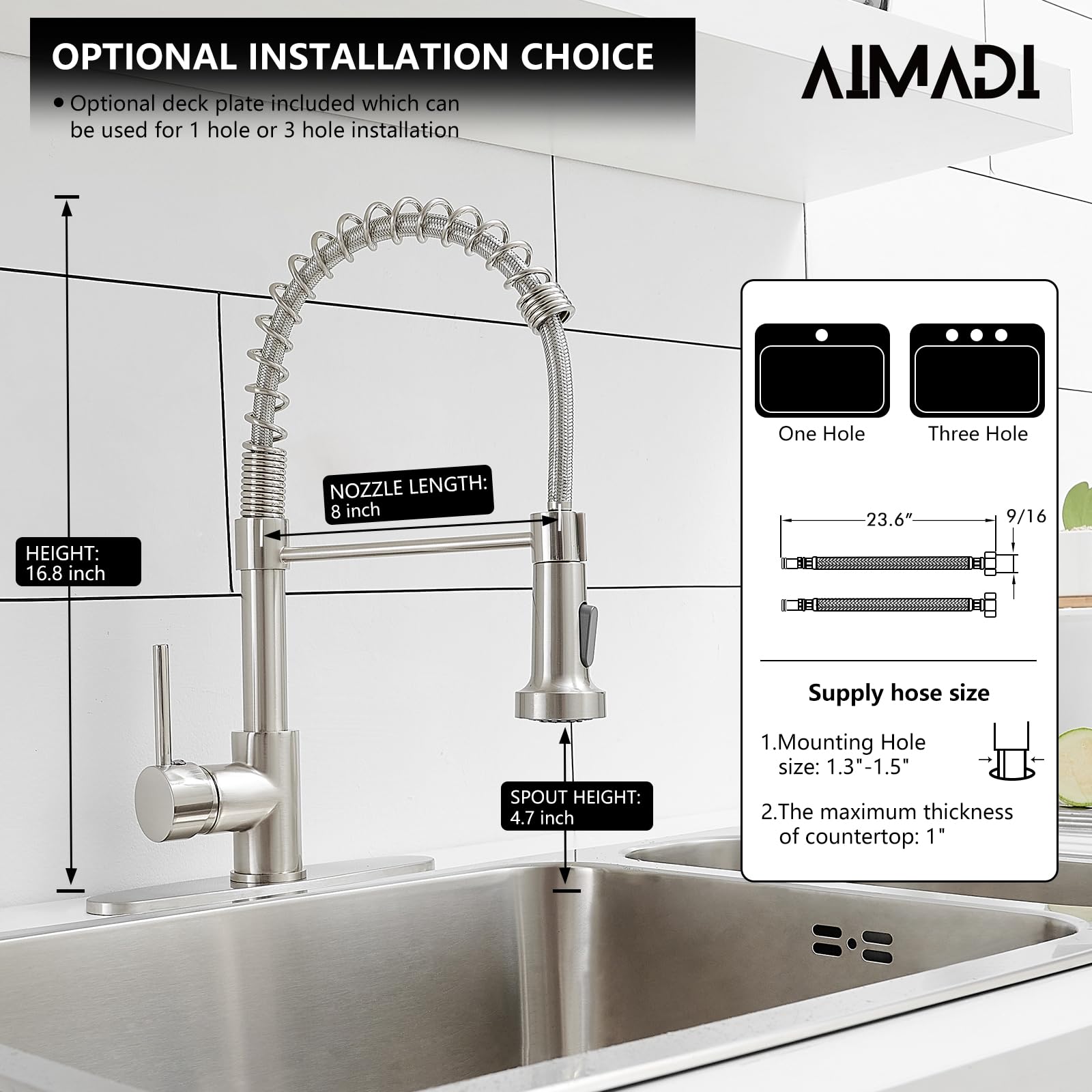 AIMADI Black Kitchen Faucet with Sprayer - Commercial Faucet Kitchen Single Handle Spring Pull Down Kitchen Sink Faucet with LED Light,Matte Black