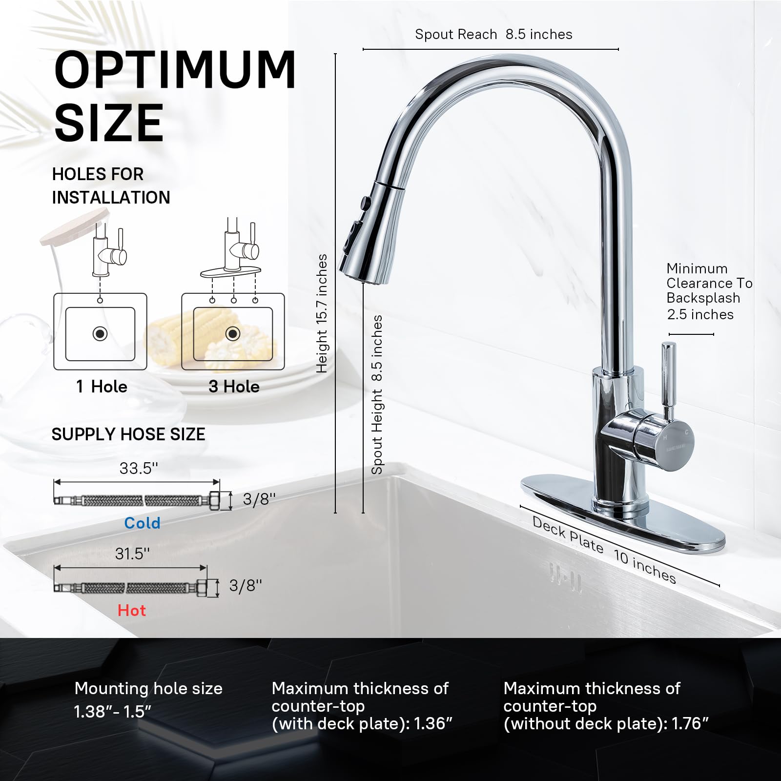 WEWE Single Handle High Arc Brushed Nickel Pull Out Kitchen Faucet,Single Level Stainless Steel Kitchen Sink Faucets with Pull Down Sprayer