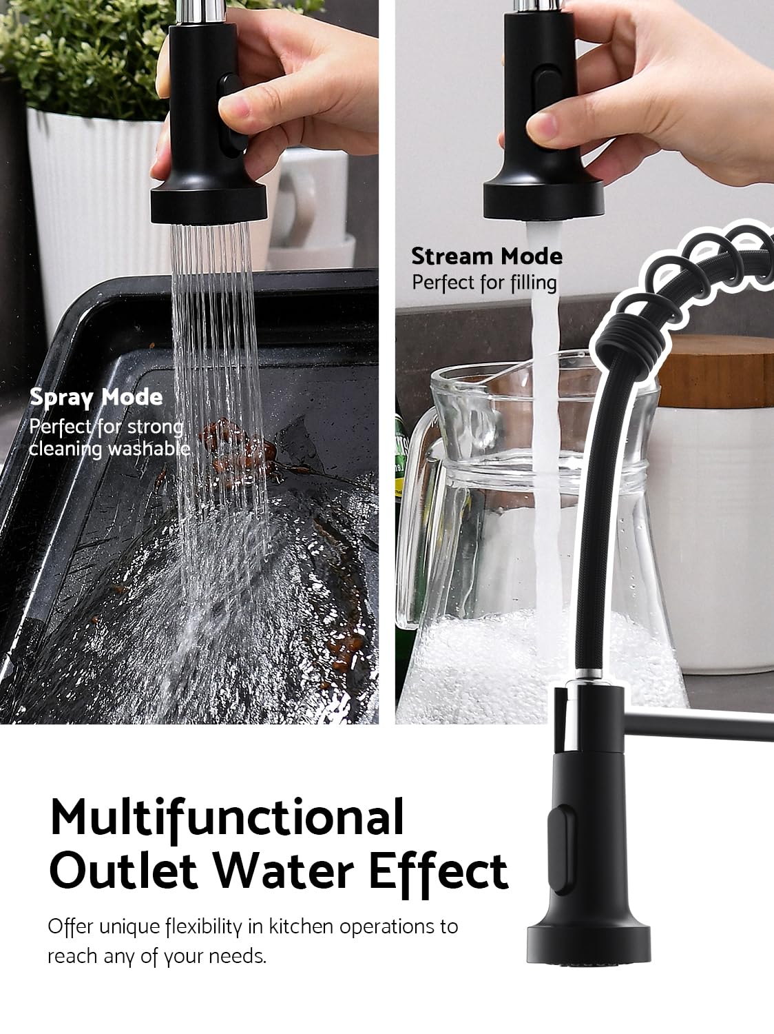 WEWE Kitchen Faucets with Pull Down Sprayer Commercial Industrial Stainless Steel Single Handle Single Hole Spring Farmhouse RV Sink Faucet, Matte Black