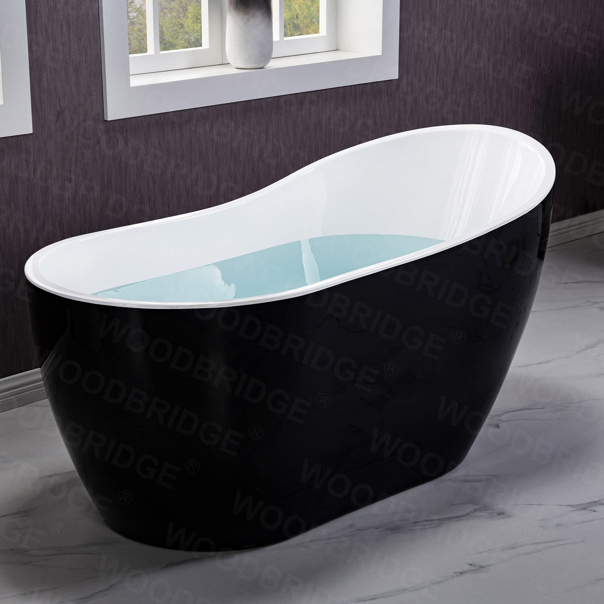 WOODBRIDGE Acrylic Freestanding Contemporary Soaking Tub with Brushed Nickel Overflow and Drain, B-0006 / BTA1507, 54" Bathtub White