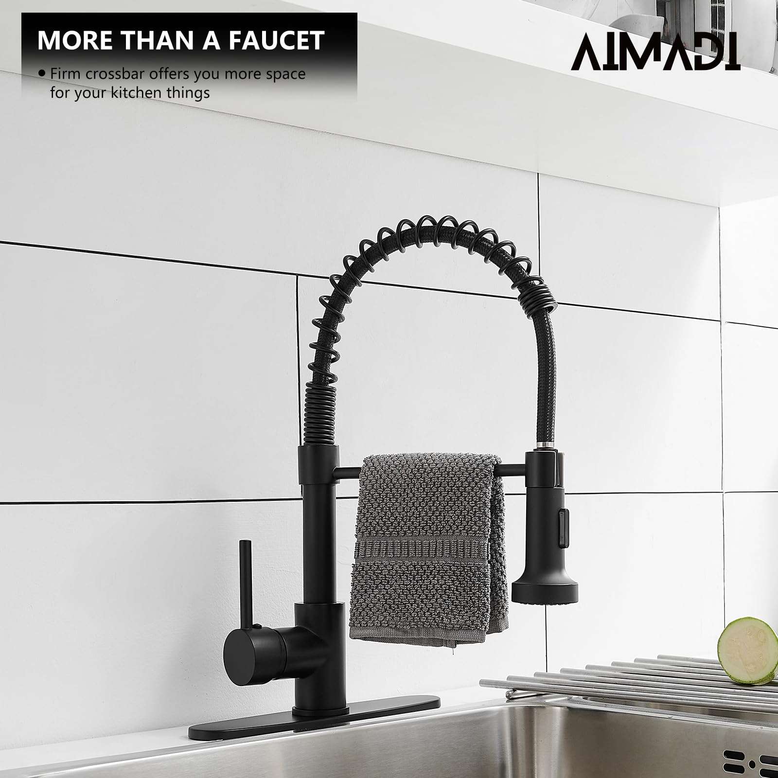 AIMADI Black Kitchen Faucet with Sprayer - Commercial Faucet Kitchen Single Handle Spring Pull Down Kitchen Sink Faucet with LED Light,Matte Black