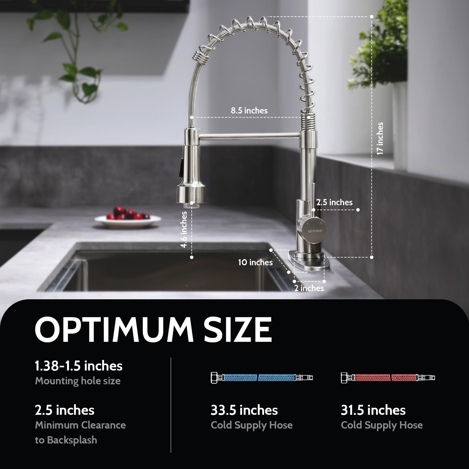 WEWE Kitchen Faucets with Pull Down Sprayer Commercial Industrial Stainless Steel Single Handle Single Hole Spring Farmhouse RV Sink Faucet, Matte Black