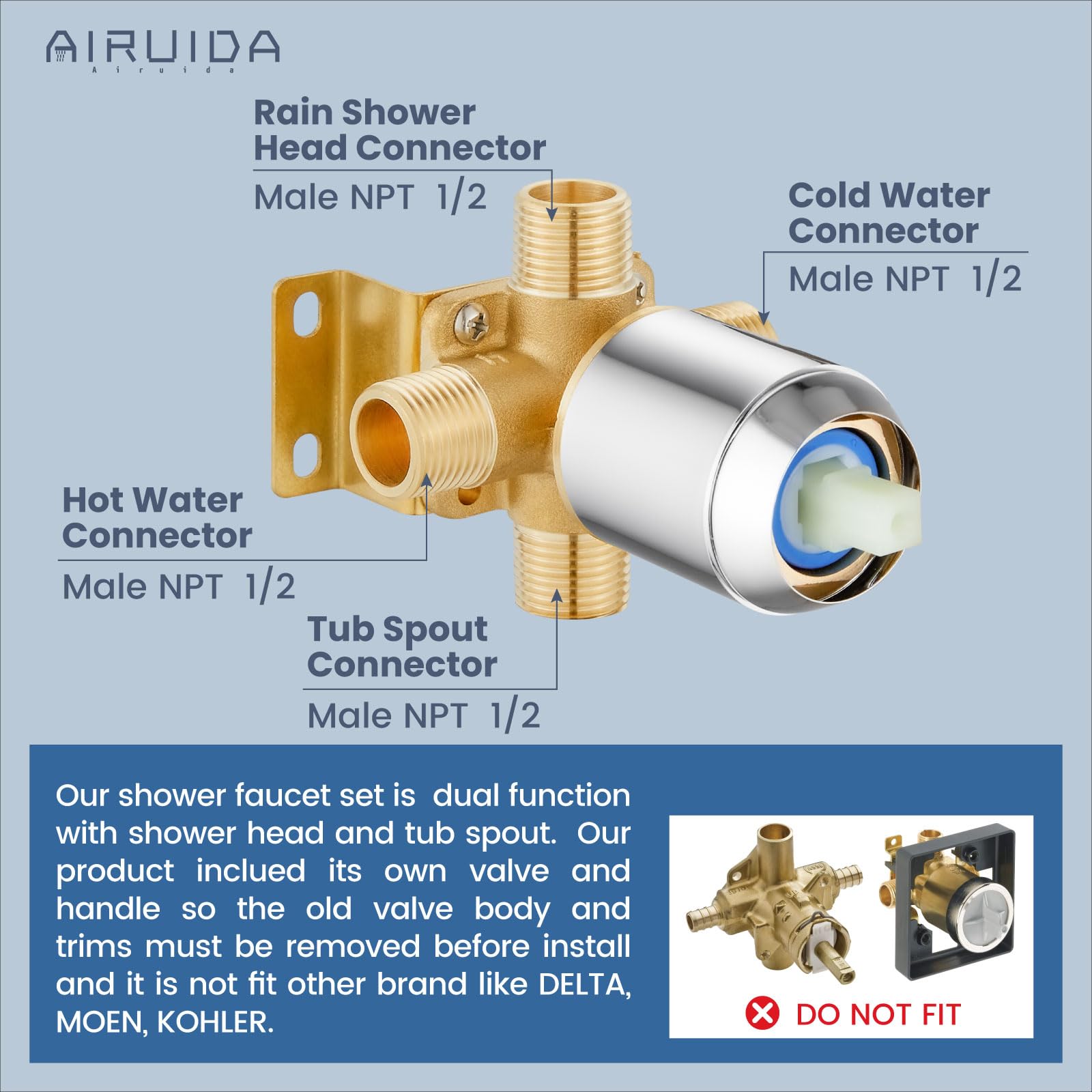 Airuida Shower Faucet Set with 8 Inch Rainfall Square Showerhead and Tub Spout Bathtub Faucet Kit Shower Tub Faucet Set Complete Tub Shower Trim Kit with Solid Brass Rough-in Valve Matte Black