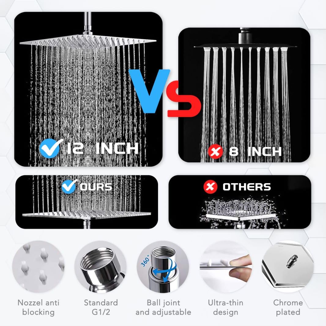 Razime 10''Rainfall Shower Head with Handheld Combo High Pressure 8+2 MODE built-in power wash, Stainless Steel Chrome Showerhead with 11'' Extension Arm Height/Angle Adjustable with Holder&60"Hose