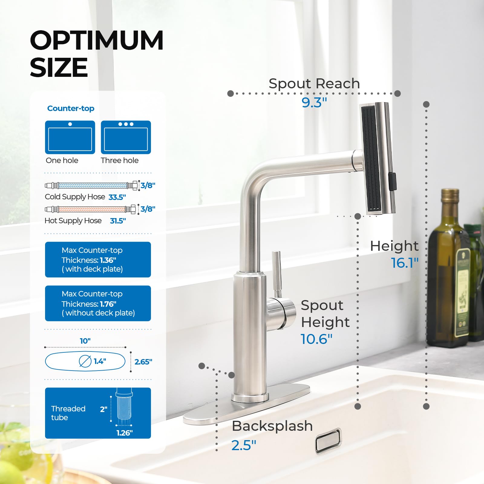 WEWE Single Handle High Arc Brushed Nickel Pull Out Kitchen Faucet,Single Level Stainless Steel Kitchen Sink Faucets with Pull Down Sprayer