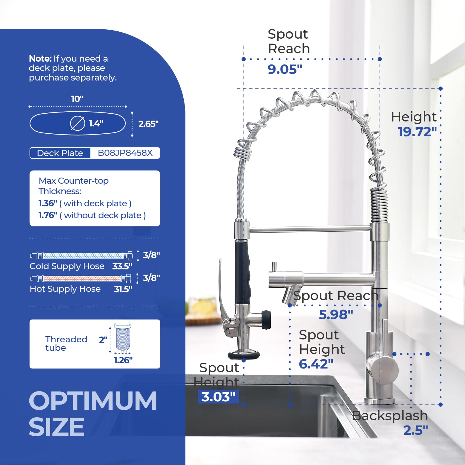 WEWE Single Handle High Arc Brushed Nickel Pull Out Kitchen Faucet,Single Level Stainless Steel Kitchen Sink Faucets with Pull Down Sprayer