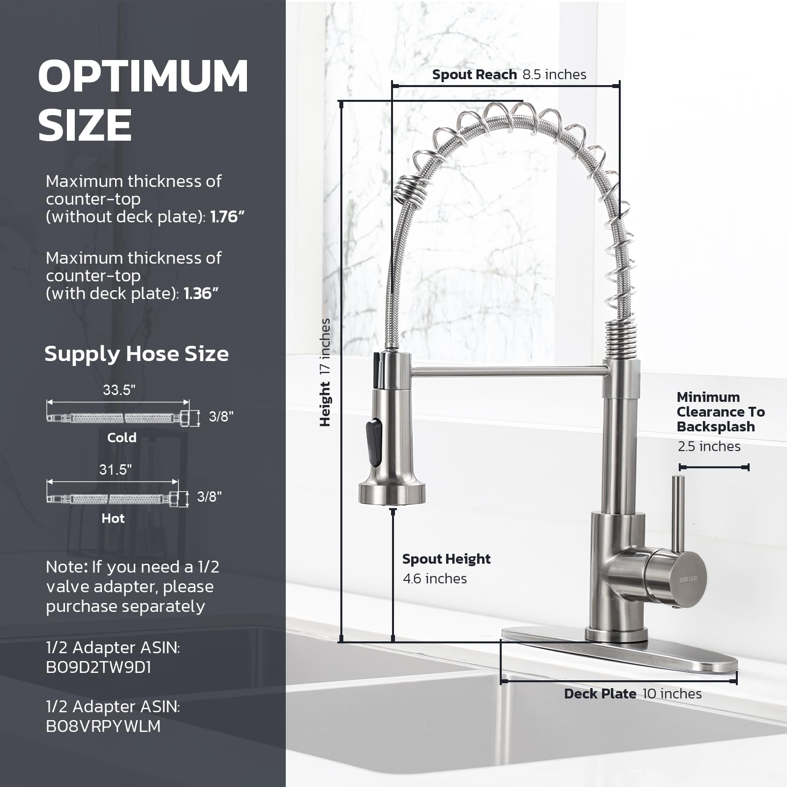 WEWE Kitchen Faucets with Pull Down Sprayer Commercial Industrial Stainless Steel Single Handle Single Hole Spring Farmhouse RV Sink Faucet, Matte Black