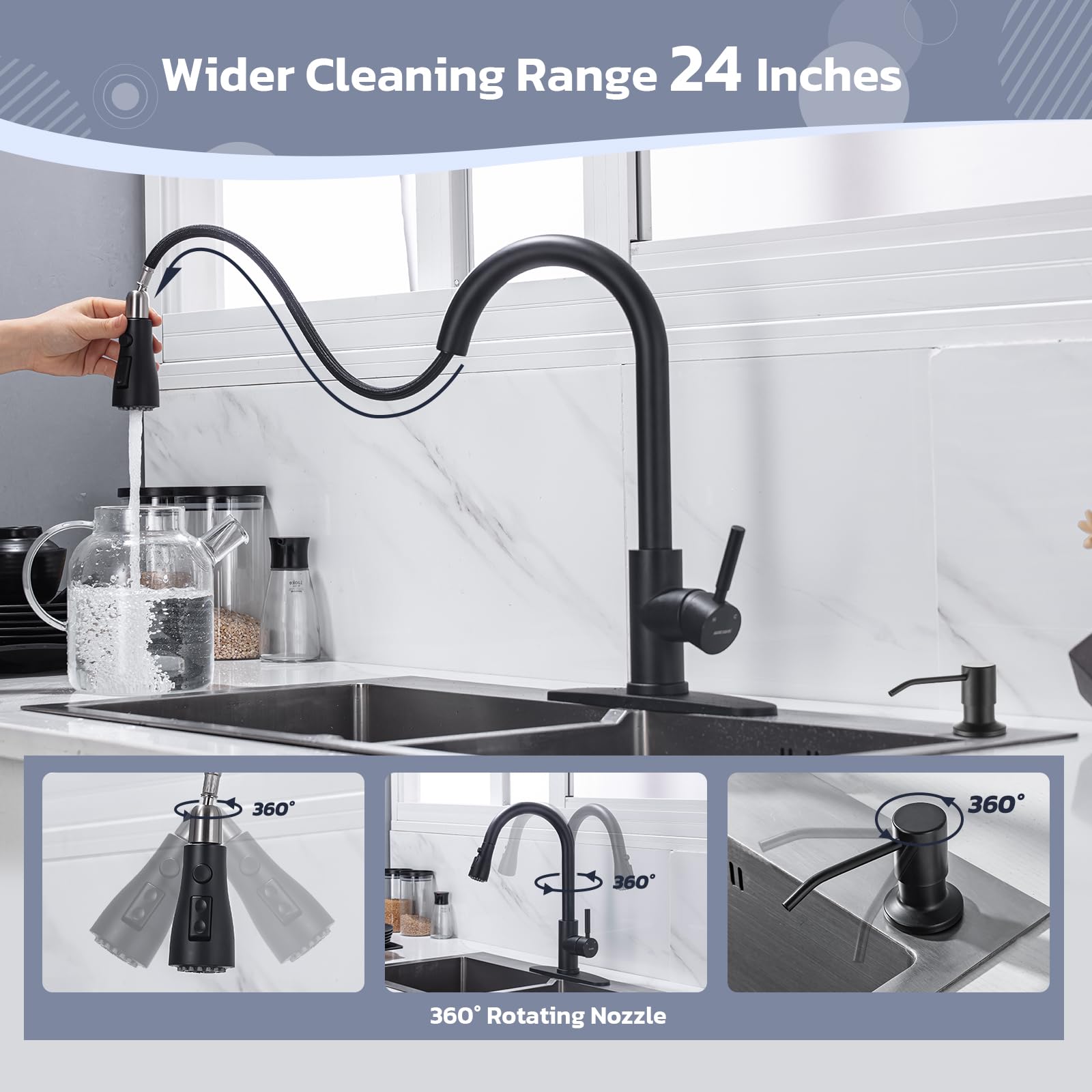 WEWE Single Handle High Arc Brushed Nickel Pull Out Kitchen Faucet,Single Level Stainless Steel Kitchen Sink Faucets with Pull Down Sprayer