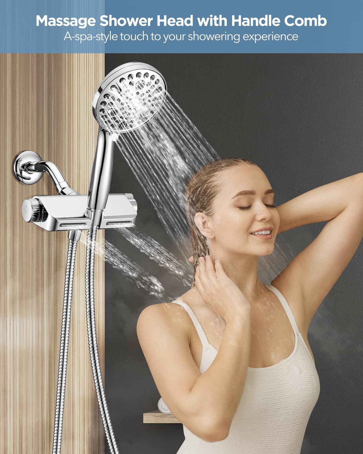 MakeFit Filtered Shower Head with Handheld Combo - Dual 2-in-1 Spa System with Massage Shower Head and 10 Modes Hand Held Shower Head, High Pressure, Built in Power Wash Mode (Chrome)