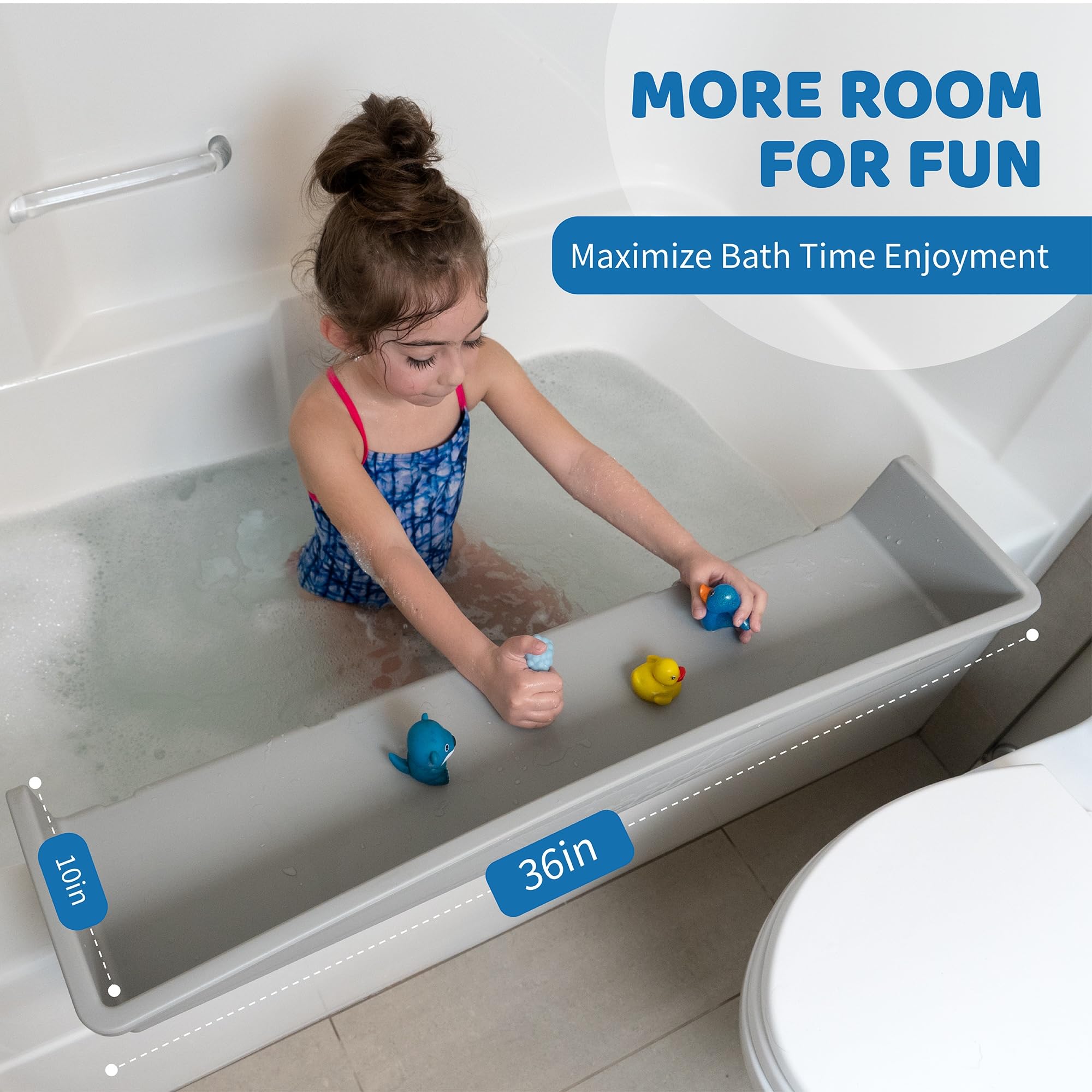 Tub Topper® Bathtub Splash Guard Play Shelf Area -Toy Tray Caddy Holder Storage -Suction Cups Attach to Bath Tub -No Mess Water Spill in Bathroom -Fun for Toddlers Kids Baby