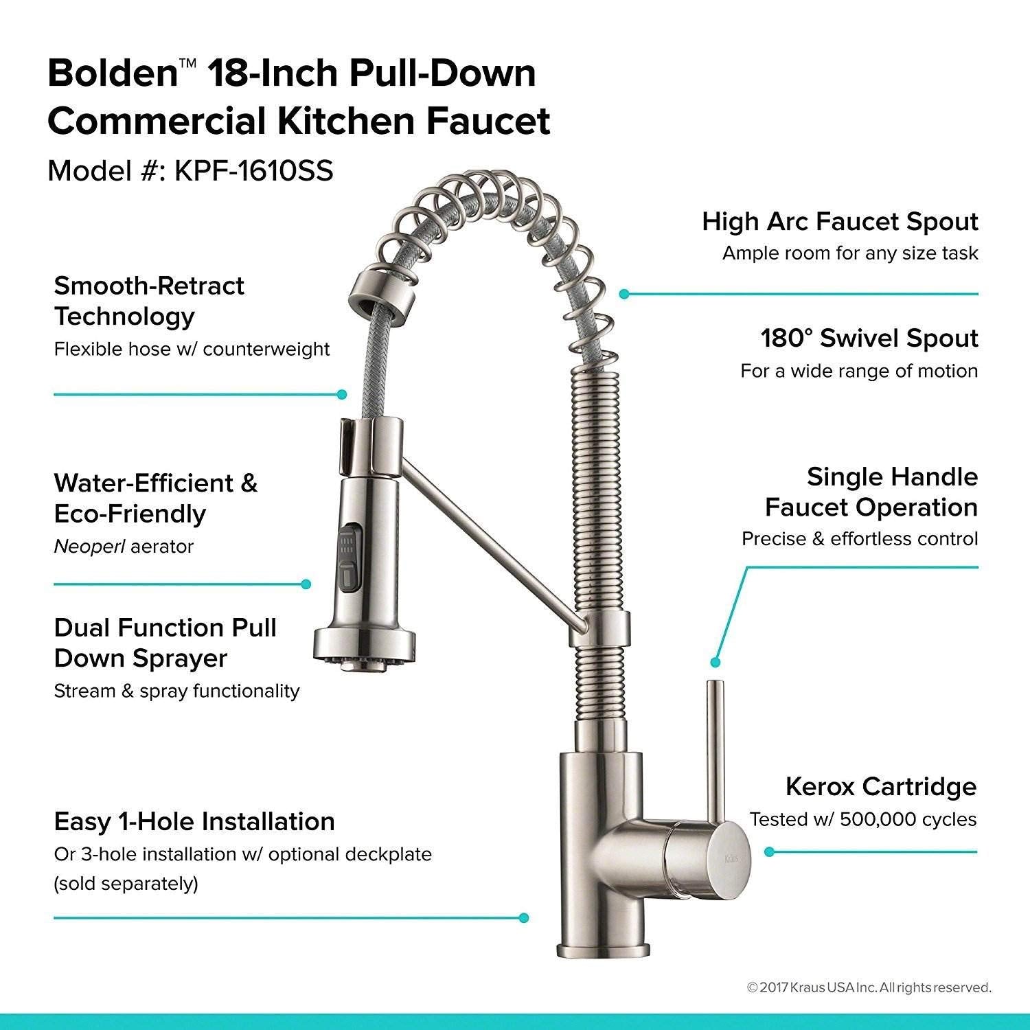 KRAUS Bolden Commercial Style Pull-Down Single Handle 18-Inch Kitchen Faucet in Brushed Brass/Matte Black, KPF-1610BBMB