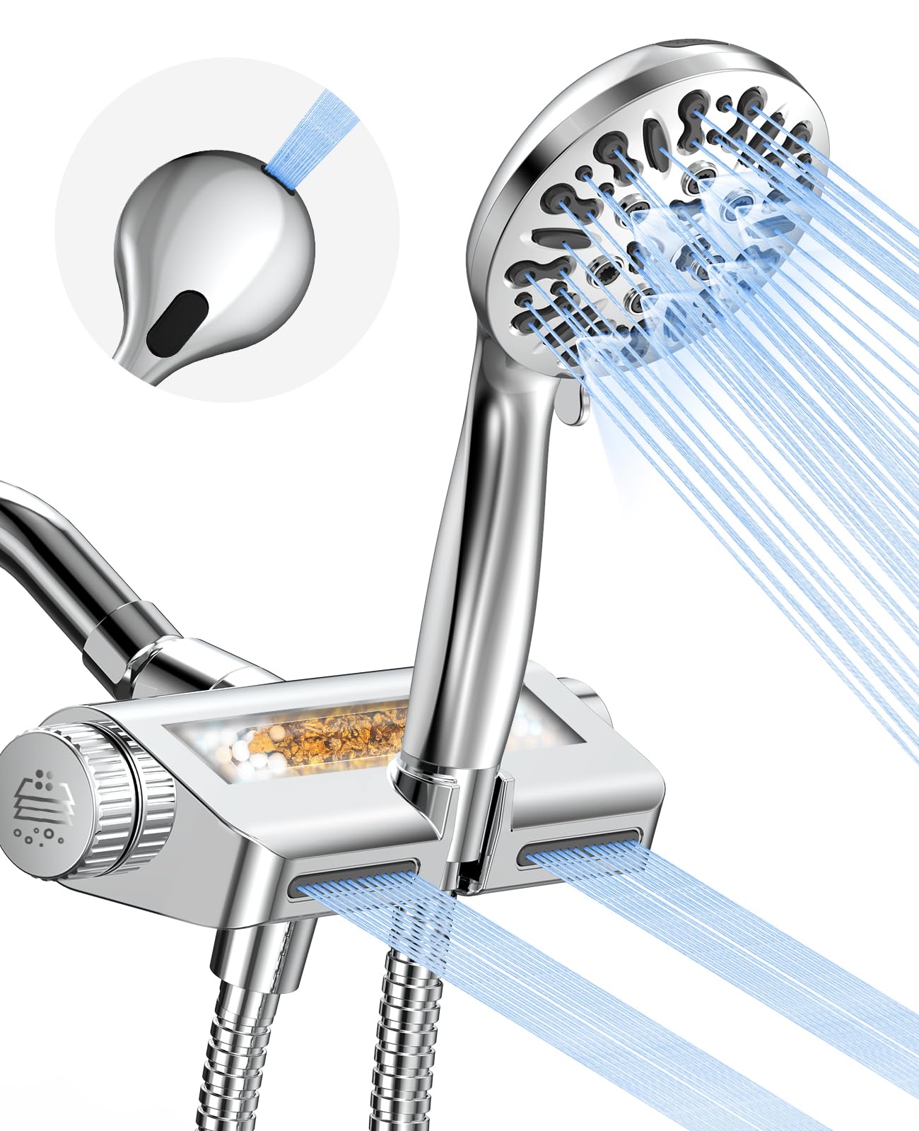 MakeFit Filtered Shower Head with Handheld Combo - Dual 2-in-1 Spa System with Massage Shower Head and 10 Modes Hand Held Shower Head, High Pressure, Built in Power Wash Mode (Chrome)