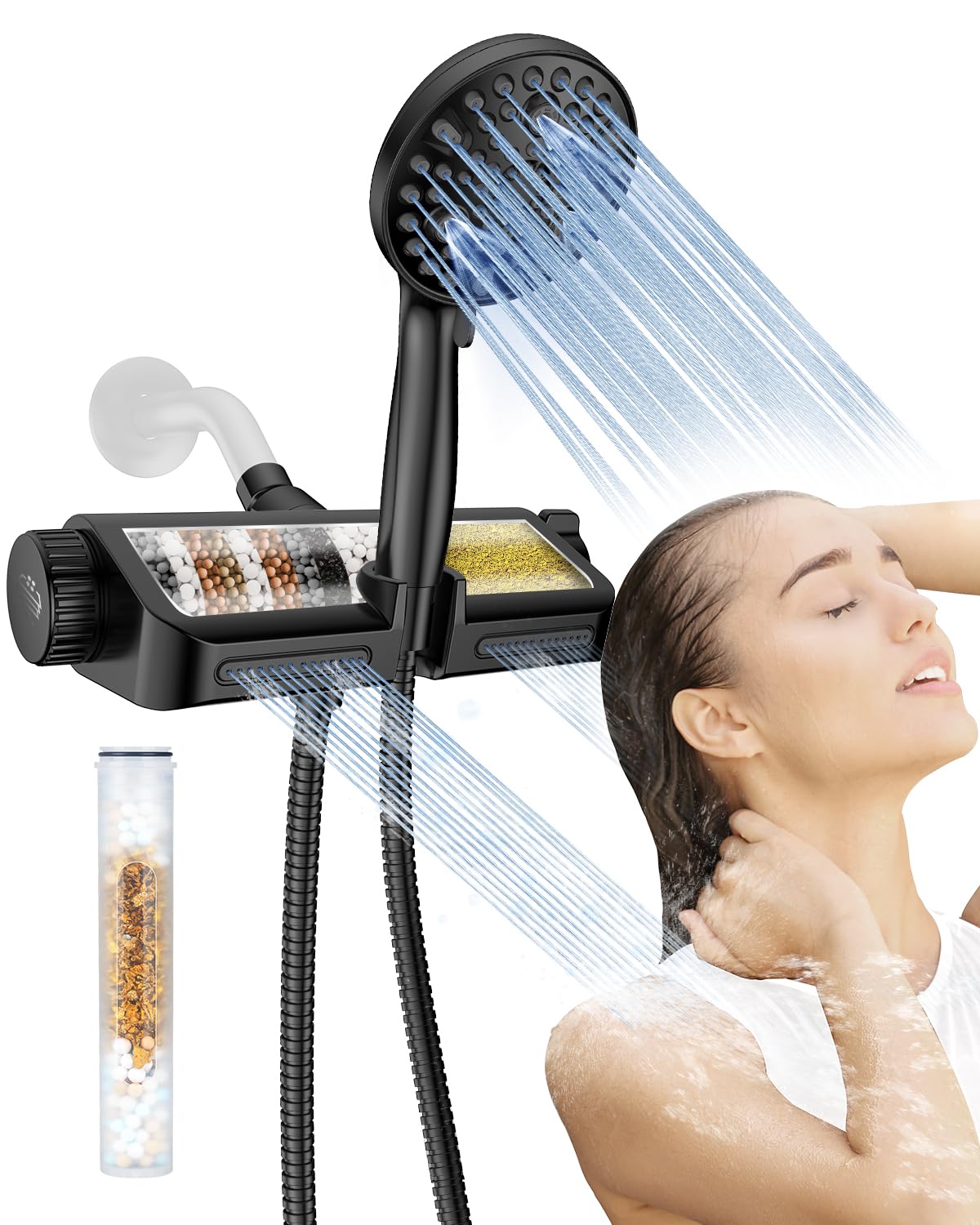 MakeFit Filtered Shower Head with Handheld Combo - Dual 2-in-1 Spa System with Massage Shower Head and 10 Modes Hand Held Shower Head, High Pressure, Built in Power Wash Mode (Chrome)