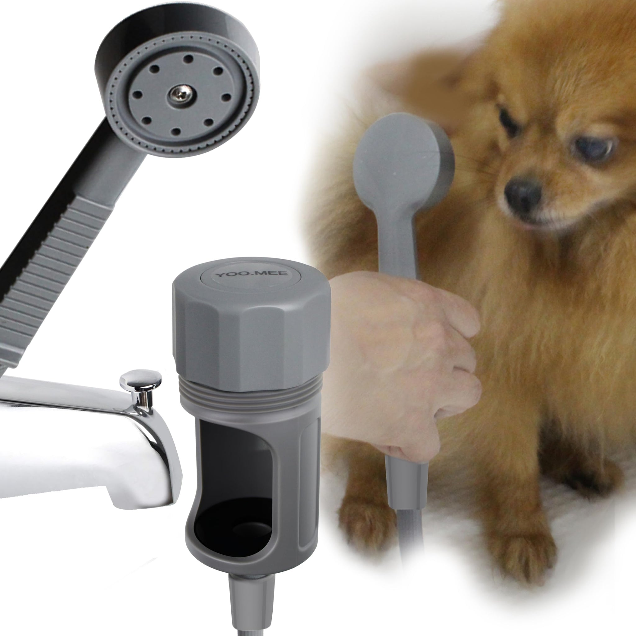 Pets Shower Attachment, Quick Connect on Tub Spout w/Front Diverter, Ideal for Washing Pets and Cleaning Tub, Portable and Convenience