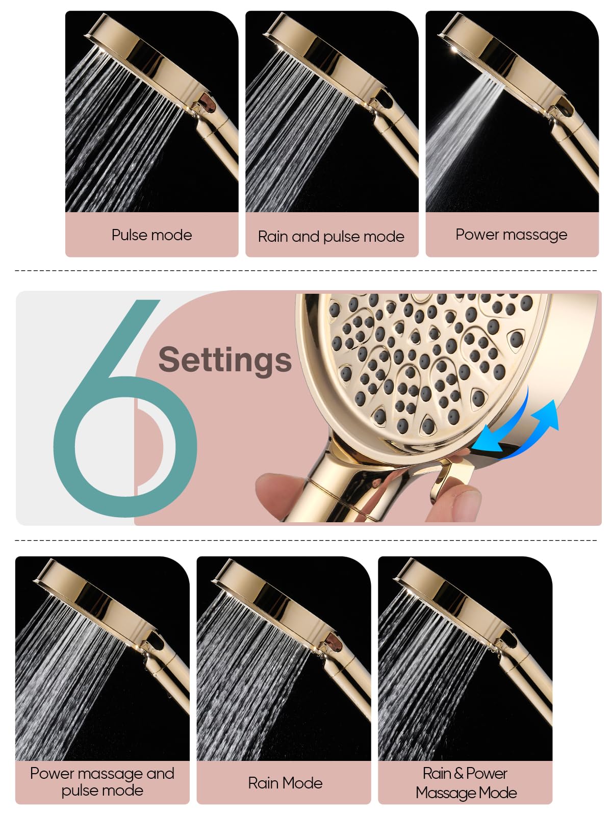 Cobbe Filtered Shower Head with Handheld, High Pressure 6 Spray Mode Showerhead with Filters, Water Softener Filters Beads for Hard Water - Remove Chlorine - Reduces Dry Itchy Skin, Matte Black